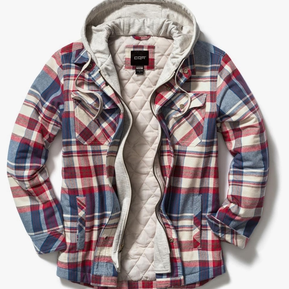 CQR Men's Quilted Lined Flannel Hooded Shirt Jacket. Worn once. Size Large.